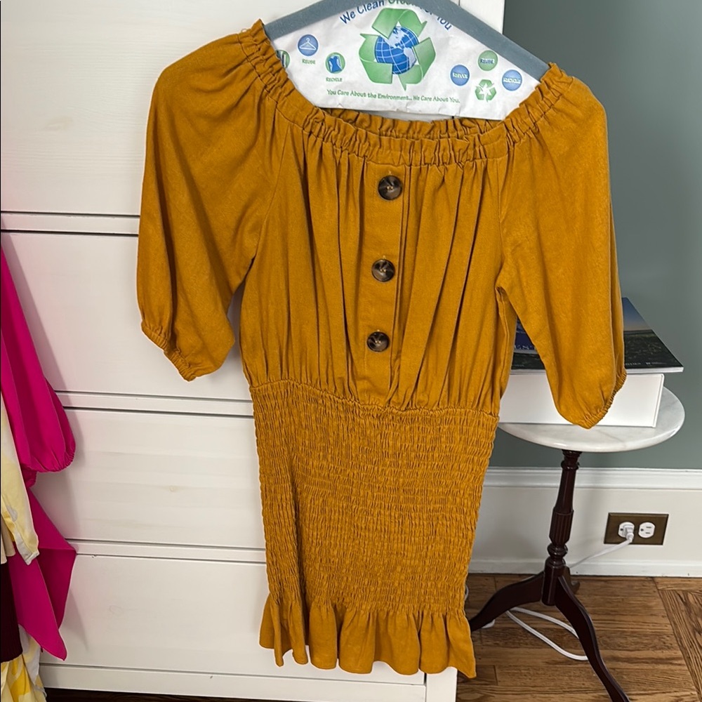 Mustard Yellow Off-Shoulder Dress